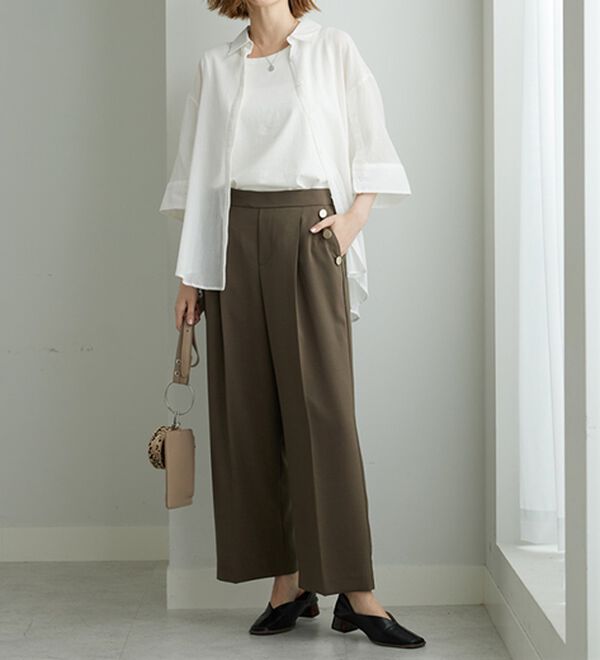 BELLUNA（ベルーナ）の「メランジストレッチ素材ワイドパンツ（ワイドパンツ・ガウチョ）」｜詳細画像