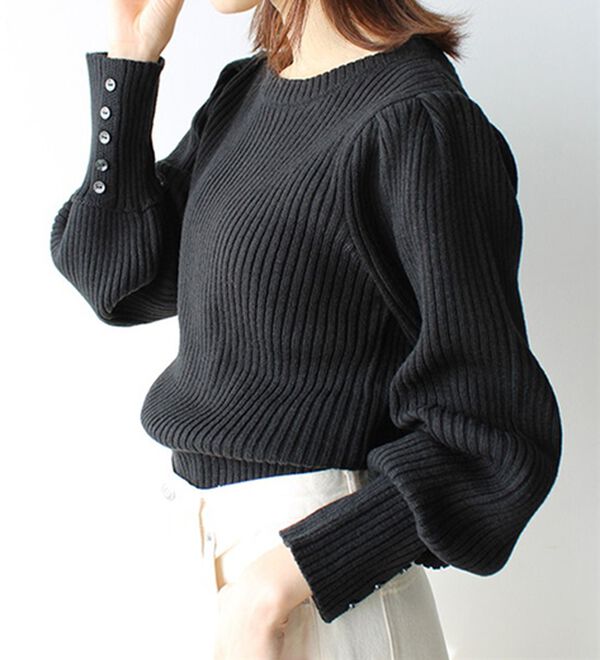 GeeRA（ジーラ）の「パフスリーブ袖ボタン着回しリブニット（ニット・セーター）」｜詳細画像