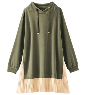 BELLUNA（ベルーナ）の「裾プリーツ切替ワイドネックチュニック（チュニック）」｜カーキ／トープ