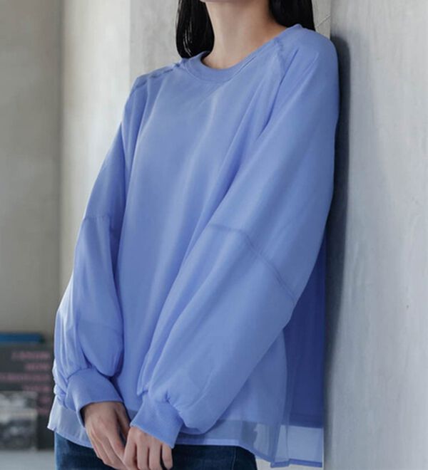RANAN（ラナン）の「裏起毛シアー素材レイヤードスウェット（カットソー）」｜ブルー