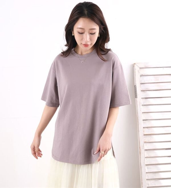 A HAPPY MARILYN（アハッピーマリリン）の「【Ｍ～８Ｌ】【ハッピーさらりん】裾ラウンド五分袖Ｔシャツ（Tシャツ）」｜詳細画像