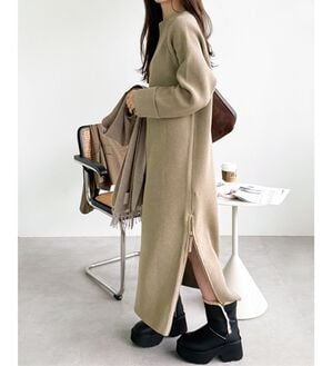GeeRA（ジーラ）の「裾ファスナースリットニットワンピース（ニットワンピース）」｜ベージュミックス