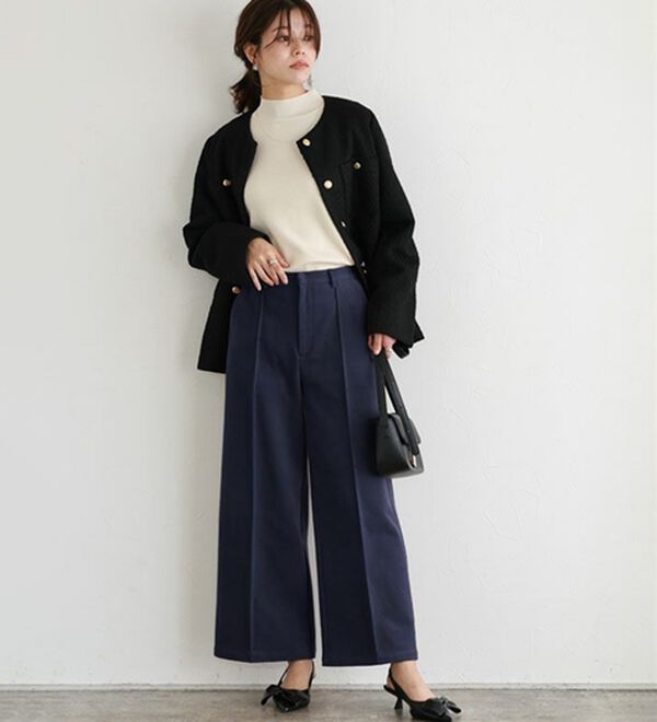 Pierrot（ピエロ）の「カット起毛ピンタックワイドパンツ（ワイドパンツ・ガウチョ）」｜詳細画像