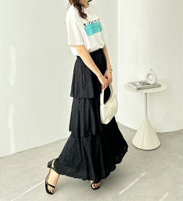 GeeRA（ジーラ）の「ワッシャー素材ティアードスカート（ロングスカート）」｜詳細画像