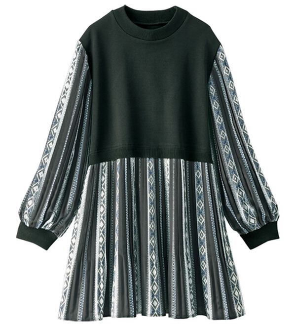 BELLUNA（ベルーナ）の「柄プリーツ切替ニットチュニック（チュニック）」｜詳細画像