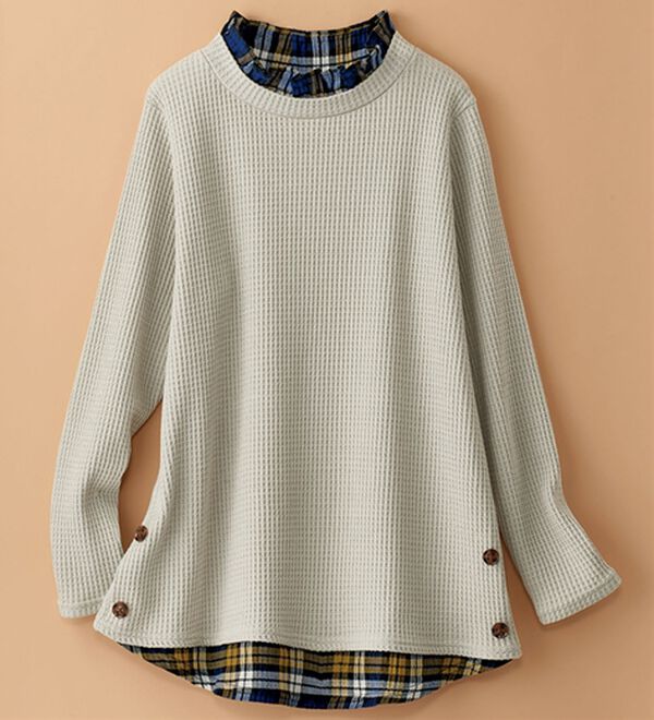 BELLUNA（ベルーナ）の「異素材重ね着風チュニック（チュニック）」｜ライトグレー1