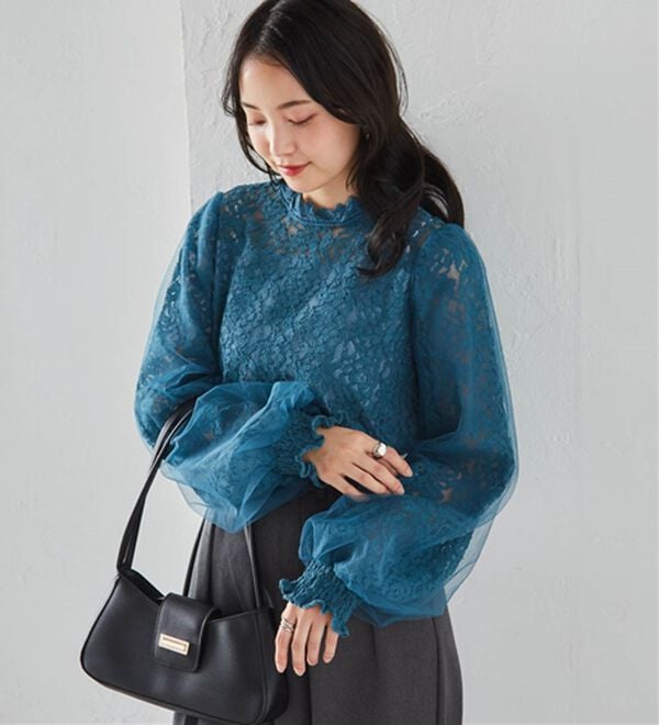 RANAN（ラナン）の「チュールドッキングフラワーレースキャンディースリーブブラウス（ブラウス）」｜詳細画像