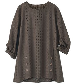 BELLUNA（ベルーナ）の「ボタンデザインオーバーレースブラウス（ブラウス）」｜ブラウン
