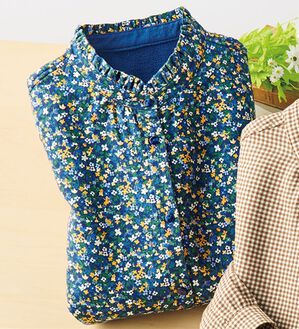 ルフラン（ルフラン）の「裏フリース付＊フリル衿ブラウス（ブラウス）」｜ブルー系小花