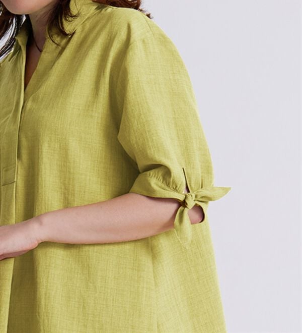 BELLUNA（ベルーナ）の「【接触冷感】麻調素材袖リボン使いシャツチュニック（チュニック）」｜詳細画像