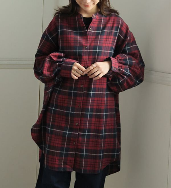 E hyphen world gallery ネルチェックシャツチュニック 黒 E hyphen world gallery ネルチェックシャツチュニック 黒