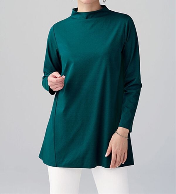 BELLUNA（ベルーナ）の「艶やかコットン１００％チュニック（チュニック）」｜ターコイズ