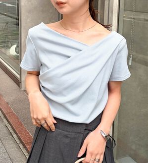 RANAN（ラナン）の「【ひんやり/UV対策】上品ドレープリブTシャツ（カットソー）」｜ブルー