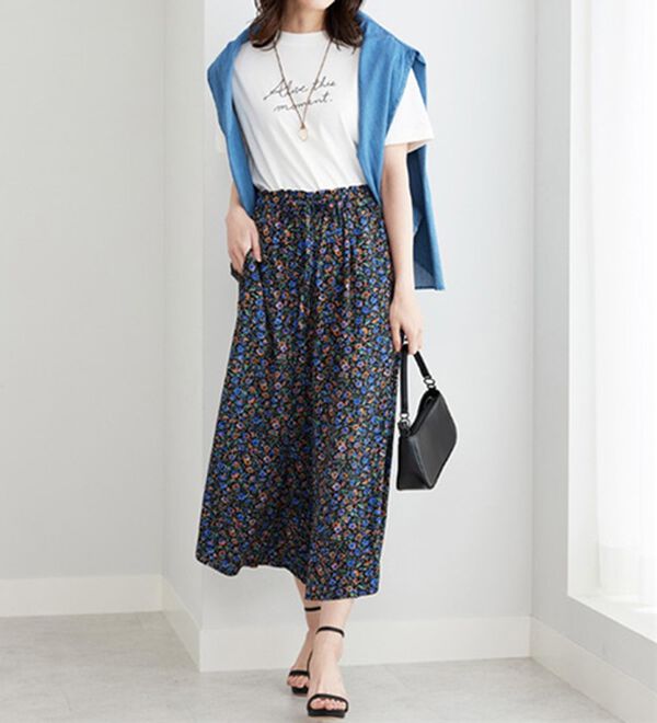 BELLUNA（ベルーナ）の「【接触冷感】レーヨン素材プリントワイドパンツ（ワイドパンツ・ガウチョ）」｜詳細画像