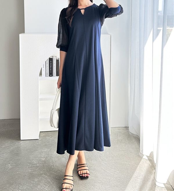 GeeRA（ジーラ）の「袖楊柳シアー美ラインワンピース（カットソーワンピース）」｜詳細画像