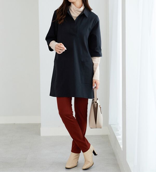 BELLUNA（ベルーナ）の「なめらかポンチ素材衿付きチュニック（チュニック）」｜詳細画像