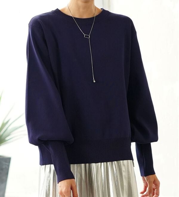 A HAPPY MARILYN（アハッピーマリリン）の「【Ｌ～６Ｌ】二の腕 激やせ ぽわん袖 ニット（ニット・セーター）」｜ネイビー