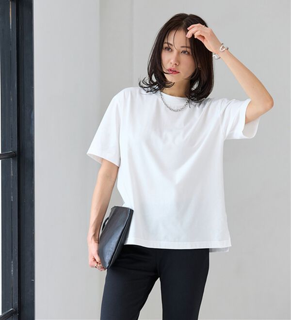 BELLUNA（ベルーナ）の「【汗ジミ対策◎】＜エアリーアイスコットン＞オーバーサイズＴシャツ【選べる袖丈】（カットソー）」｜詳細画像