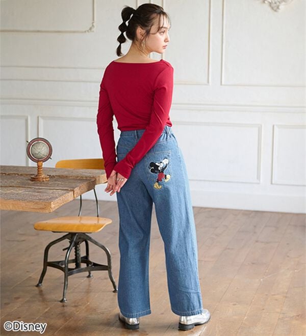 BELLUNA（ベルーナ）の「＜Ｄｉｓｎｅｙ＞刺しゅうデニムパンツ（ワイドパンツ・ガウチョ）」｜詳細画像