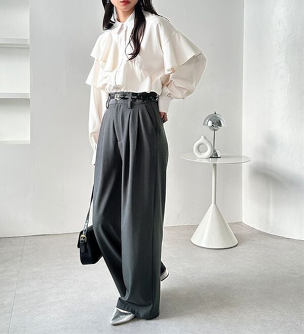 GeeRA（ジーラ）の「着心地抜群！ハイウエストダブルタックワイドパンツ（フルレングスパンツ）」｜詳細画像