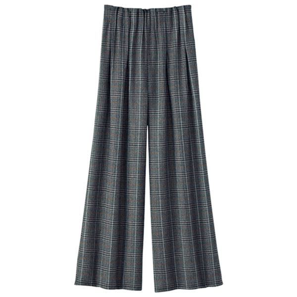 BELLUNA（ベルーナ）の「ギャザーウエストチェックワイドパンツ（ワイドパンツ・ガウチョ）」｜グレー系