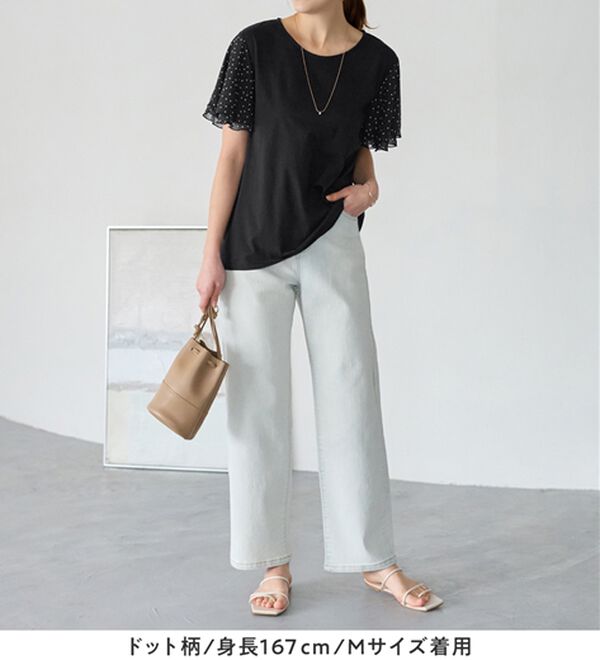 Viola e Viola（ヴィオラ エ ヴィオラ）の「【５つの機能付】袖シフォンゆるＴシャツ（Tシャツ）」｜詳細画像