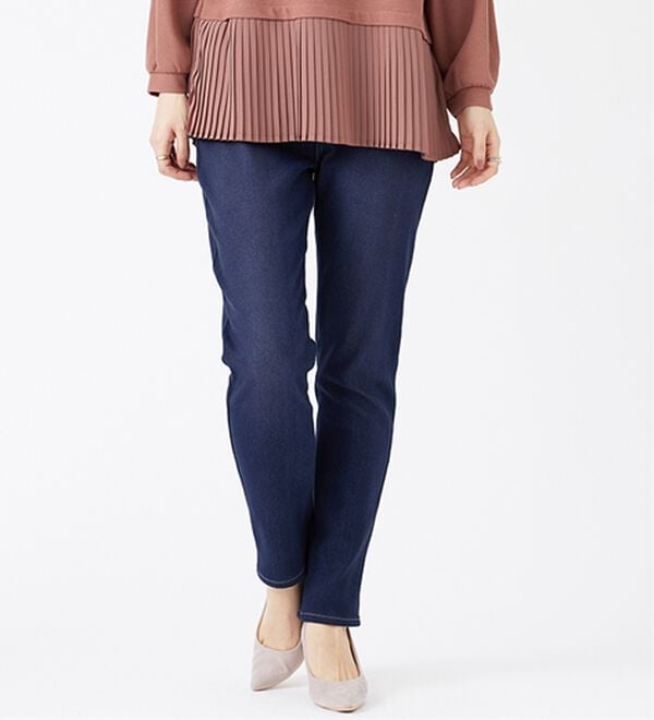 BELLUNA（ベルーナ）の「裏ベロアストレッチデニムパンツ（フルレングスパンツ）」｜詳細画像