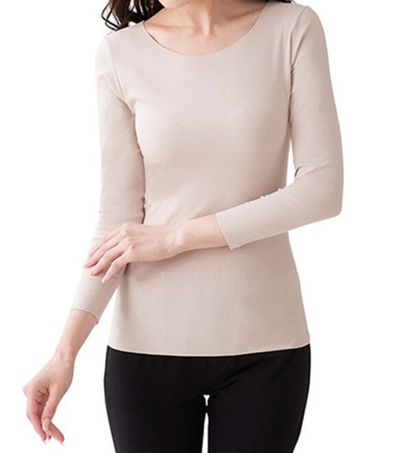 LAVIENNE（ラヴィエンヌ）の「吸湿発熱フラット仕立ての綿混クルーネックインナー（肌着・インナーウェア）」｜詳細画像