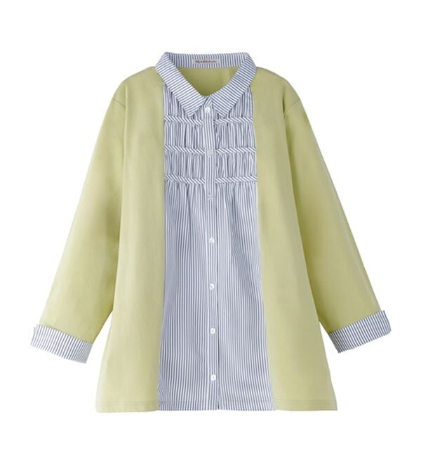 BELLUNA（ベルーナ）の「カーデフェイクストライプシャツ（チュニック）」｜ライムグリーン