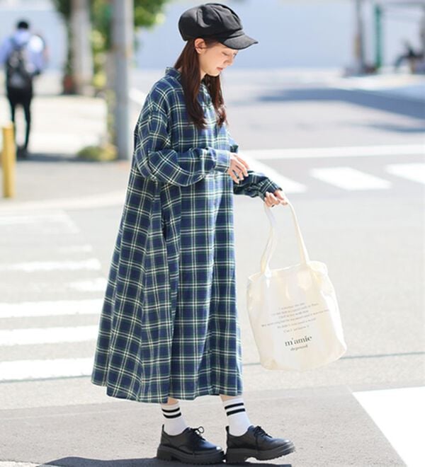 A HAPPY MARILYN（アハッピーマリリン）の「【ＬＬ～８Ｌ】フランネル チェック 細魅せ シャツワンピース（シャツワンピース）」｜詳細画像