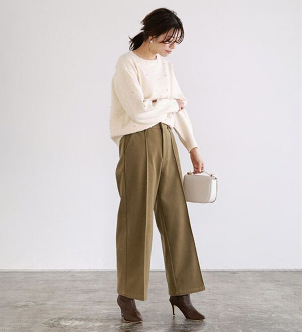 Pierrot（ピエロ）の「カット起毛ピンタックワイドパンツ（ワイドパンツ・ガウチョ）」｜詳細画像