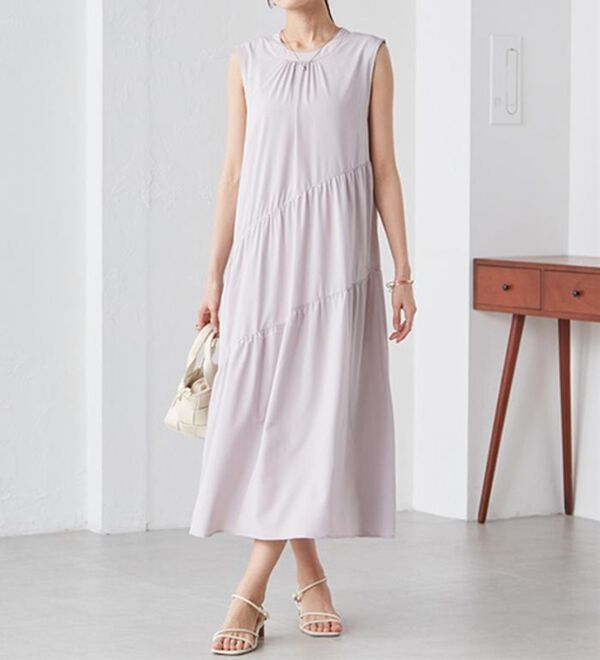 RANAN（ラナン）の「ひんやり裏地付！ななめティアードワンピ（その他ワンピース）」｜詳細画像