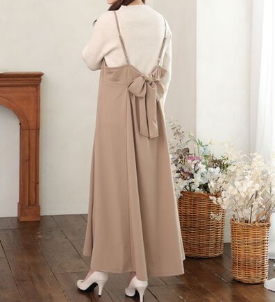 A HAPPY MARILYN（アハッピーマリリン）の「【Ｌ～６Ｌ】スポッと着られる！バックリボンｏｒ肩フリルから選べるバックデザインワンピ－ス（ジャンパースカート）」