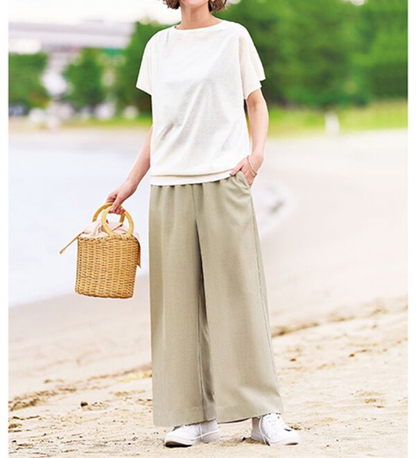 BELLUNA（ベルーナ）の「畳んでもシワにならない！麻調ワイドパンツ（ワイドパンツ・ガウチョ）」｜詳細画像