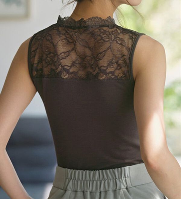 YU'NOW（ユナウ）の「【吸湿発熱】【抗菌防臭】ハイネックレースノースリーブインナー（肌着・インナーウェア）」｜詳細画像