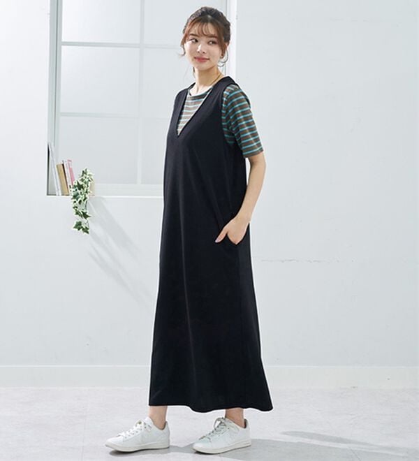 BELLUNA（ベルーナ）の「シュッと体型カバー！－３ｋｇ見えポコポコエンボス素材ジャンパースカート（ジャンパースカート）」｜詳細画像