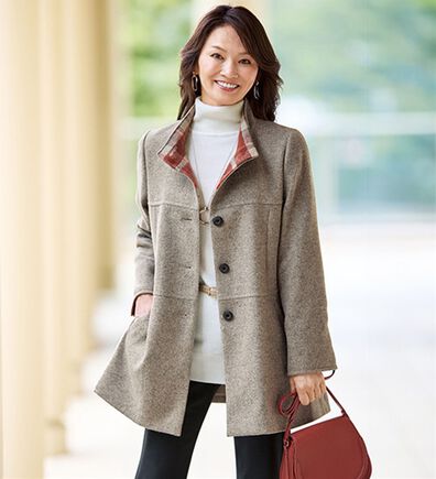 BELLUNA（ベルーナ）の「ミックス調ウール混素材チェック使い切替コート（ハーフコート）」
