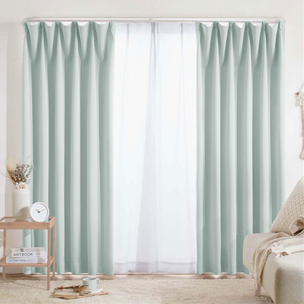 iellio（イエリオ）の「１・２級遮光＆断熱保温＆ＵＶ見えにくいレース付カーテンセット＜４枚組・遮光１級・洗える・無地・レースカーテン・新生活＞（ドレープカーテン）」｜ライトブルー