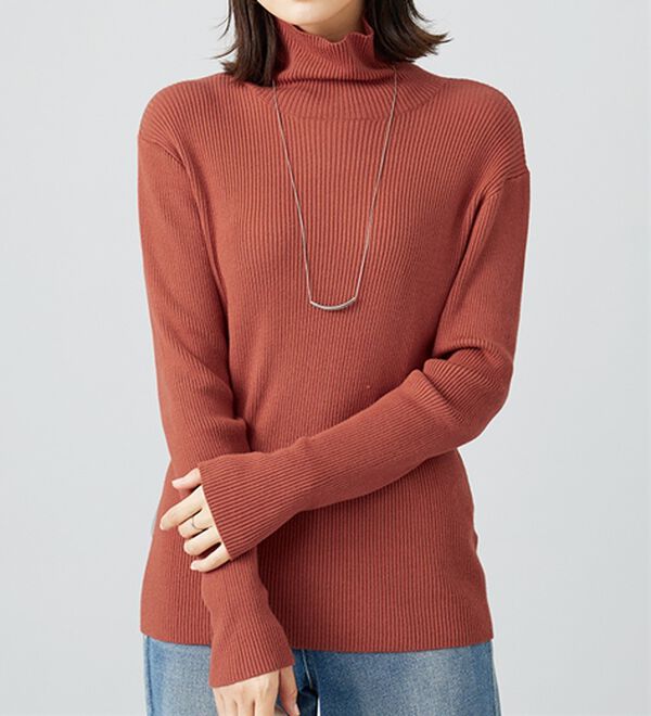 安心感あるプチプラニット】リブニットタートルネックプルオーバー