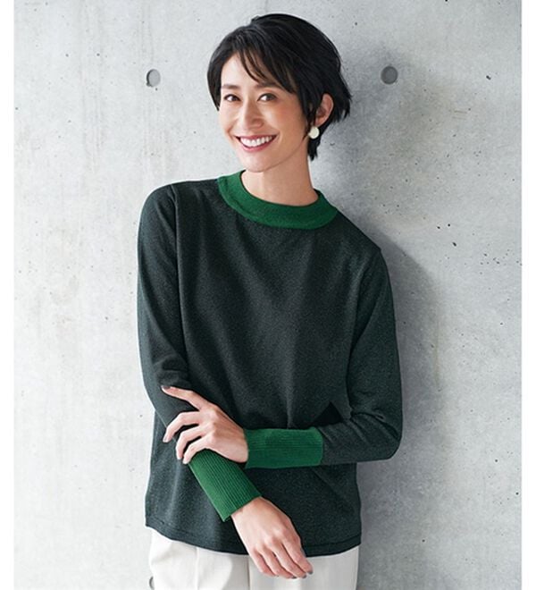 BELLUNA（ベルーナ）の「ラメ入り配色ニットプルオーバー（ニット・セーター）」｜黒