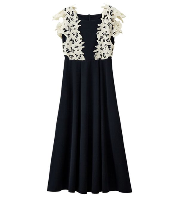 RANAN（ラナン）の「レースドッキングカットソーワンピース（ドッキングワンピース）」｜ブラック系