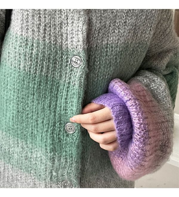 GeeRA（ジーラ）の「前後２ＷＡＹ配色起毛ニットカーデ（ニットカーディガン）」｜詳細画像