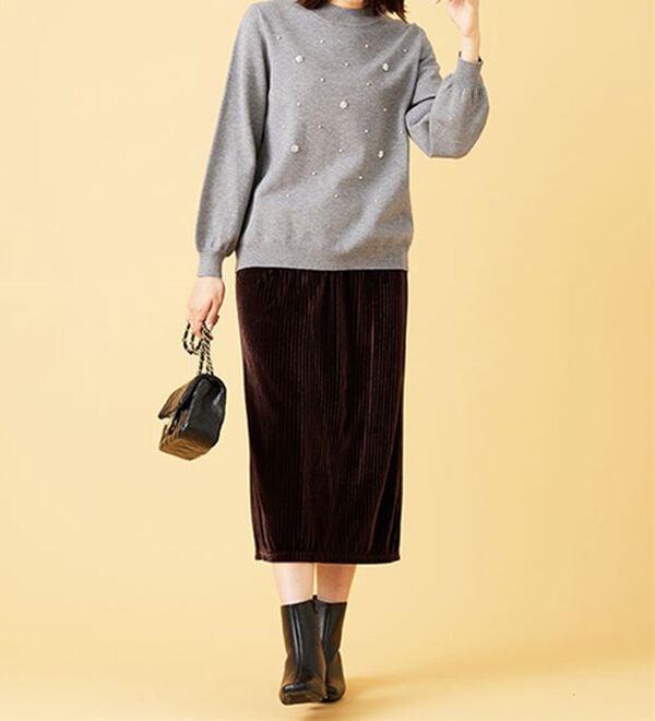 BELLUNA（ベルーナ）の「ベロア素材ナロースカート（ロングスカート）」｜詳細画像