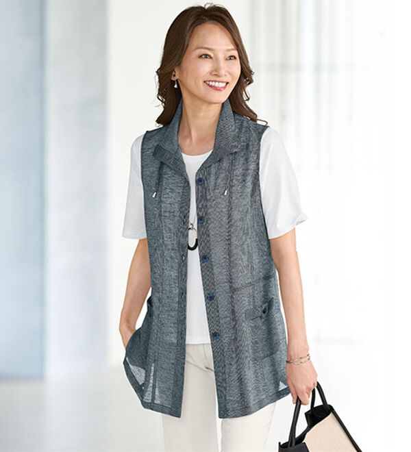 BELLUNA（ベルーナ）の「綿麻素材スラブ調デザインベスト（ベスト）」｜ネイビー