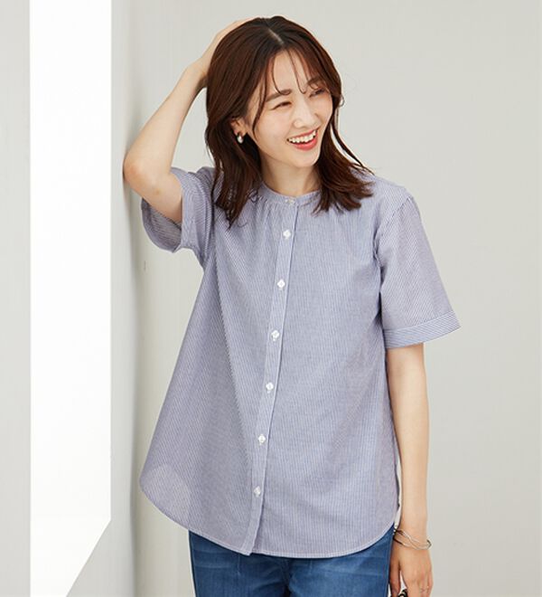 BELLUNA（ベルーナ）の「ギャザー使いバンドカラーブラウス（ブラウス）」｜詳細画像