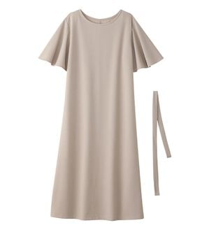 alotta（アロッタ）の「【4つの機能付】ひんやりフレア袖ベルト付ゆるワンピース（カットソーワンピース）」｜グレージュ