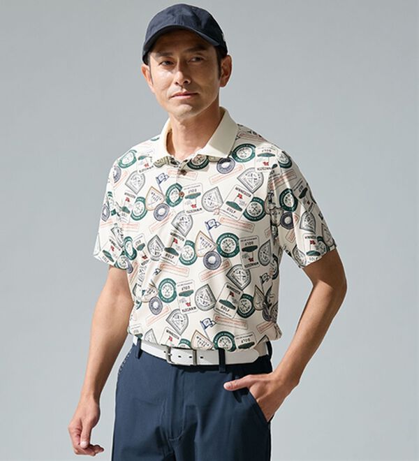 「＜マンシングウェア＞総柄プリント半袖ポロシャツ（メンズポロシャツ）」｜詳細画像