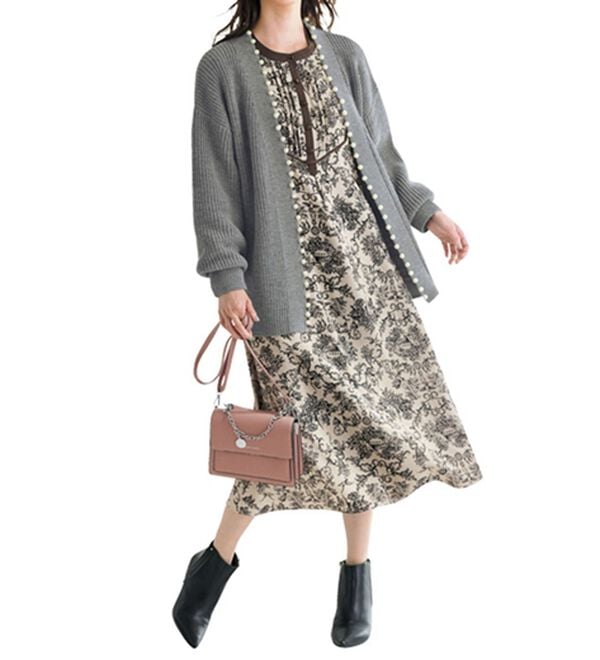 BELLUNA（ベルーナ）の「パールにときめくあぜ編カーディガン（ニットカーディガン）」｜詳細画像