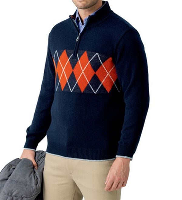 「＜ライル＆スコット＞アーガイル柄柔らかタッチセーター（メンズニット・セーター）」｜ネイビー
