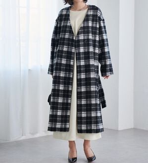 RANAN（ラナン）の「ビッグチェック柄シャギーコート（ロングコート）」｜モノトーン系